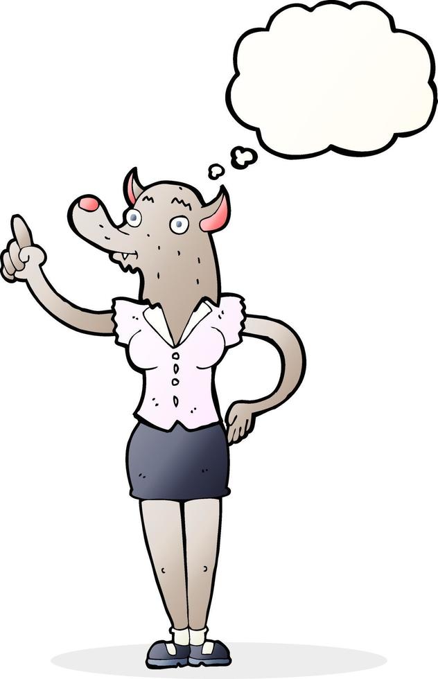 cartoon werewolf woman with idea with thought bubble vector