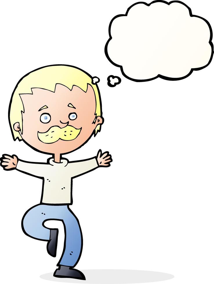 cartoon dancing man with mustache with thought bubble vector