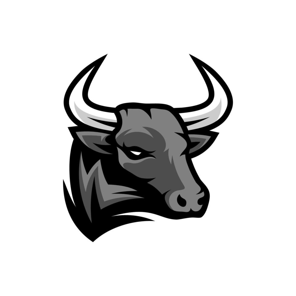 personaje de logotipo de esport de mascota de cabeza de toro con escudo para el concepto de logotipo de deporte y juego vector