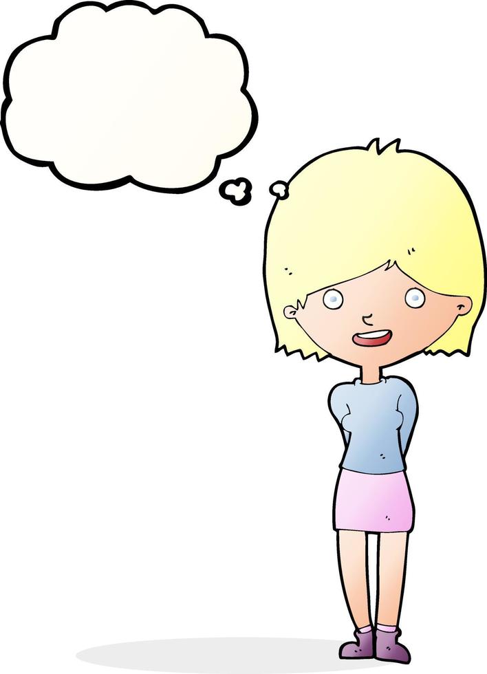 cartoon friendly woman with thought bubble vector