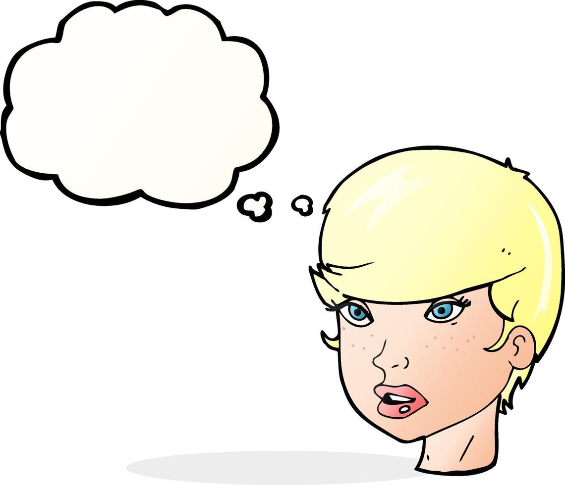 cartoon pretty female face with thought bubble vector