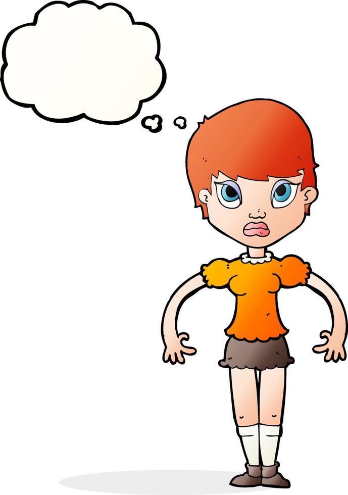 cartoon woman looking annoyed with thought bubble vector