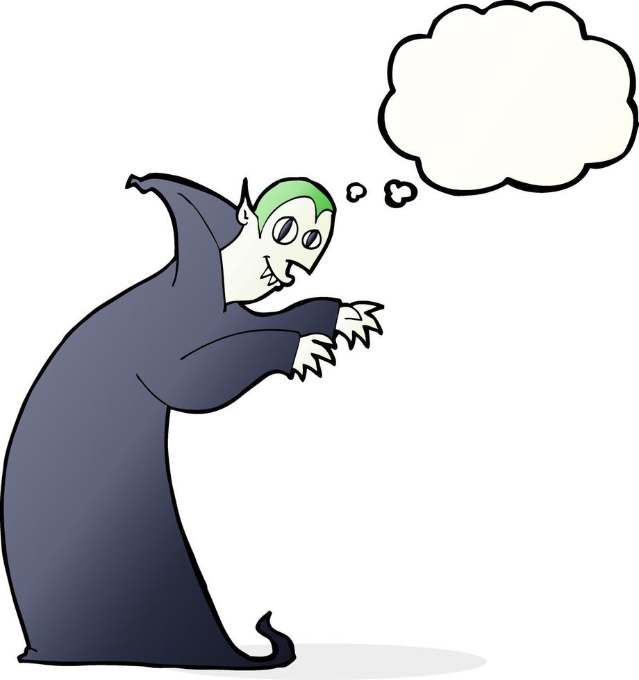 cartoon spooky vampire with thought bubble vector