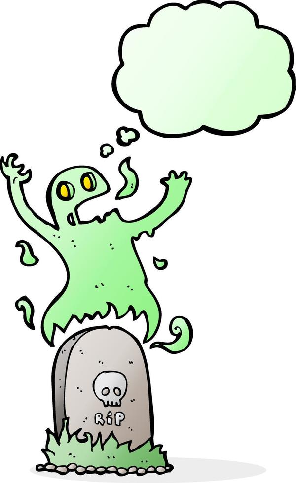 cartoon ghost rising from grave with thought bubble vector