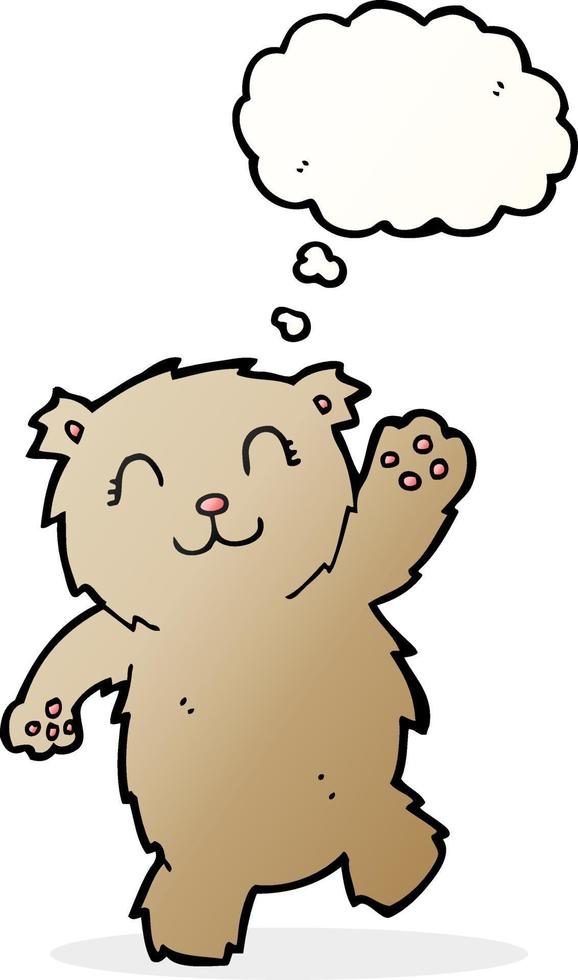 cartoon waving teddy bear with thought bubble vector