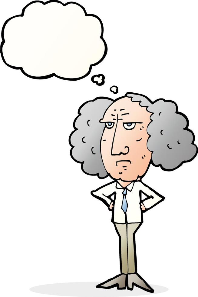 cartoon big hair lecturer man with thought bubble vector