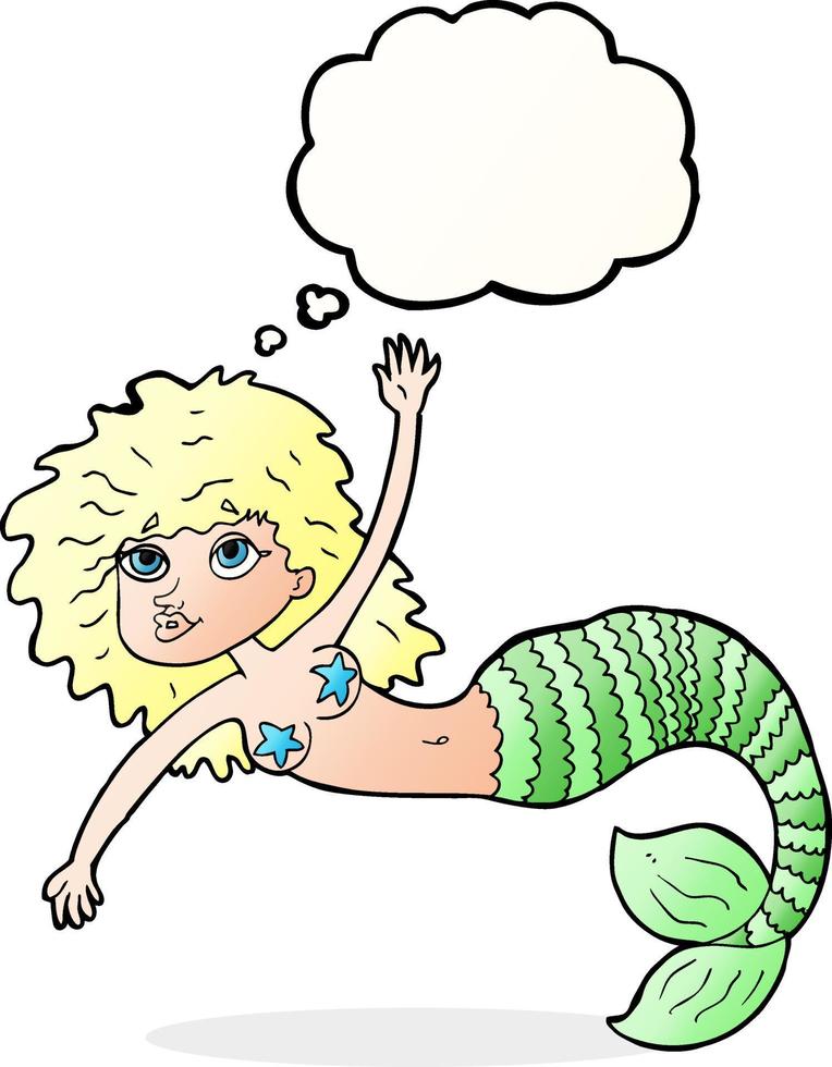 cartoon pretty mermaid with thought bubble vector