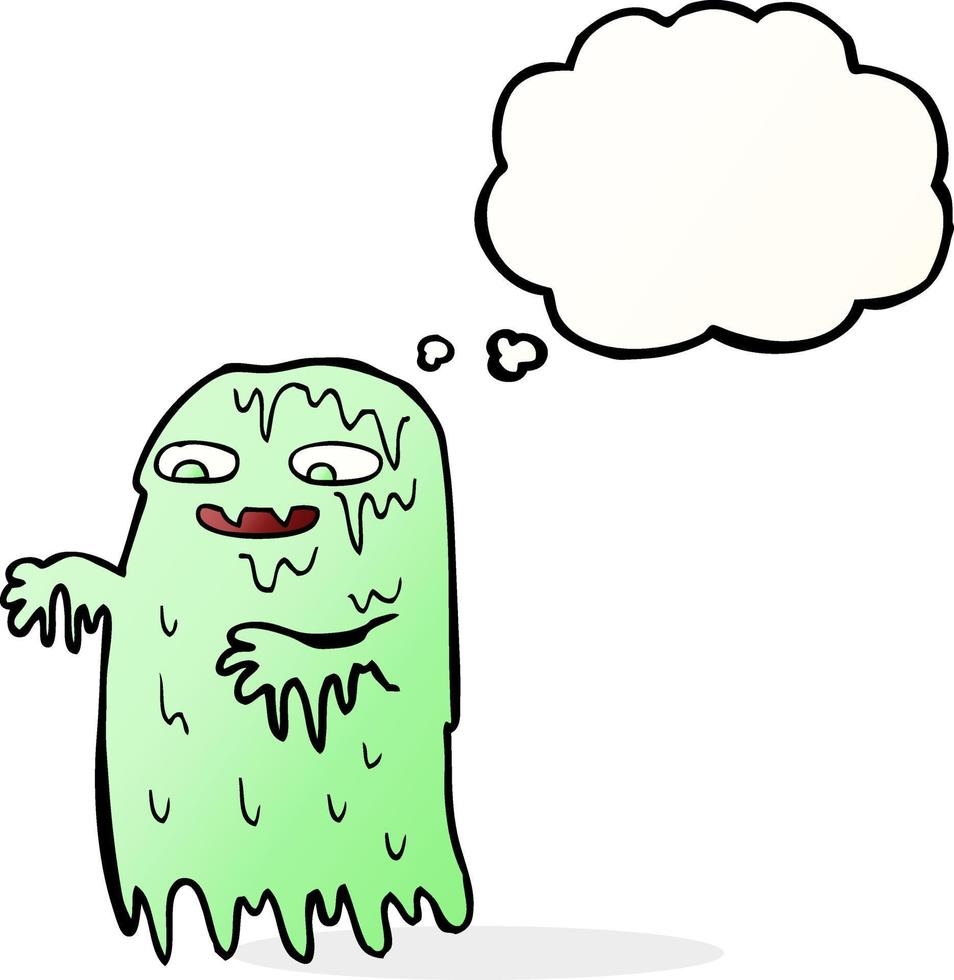 cartoon gross slime ghost with thought bubble vector