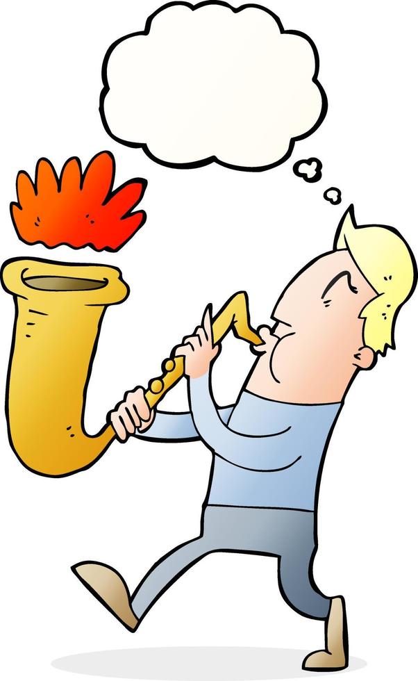 cartoon man blowing saxophone with thought bubble vector