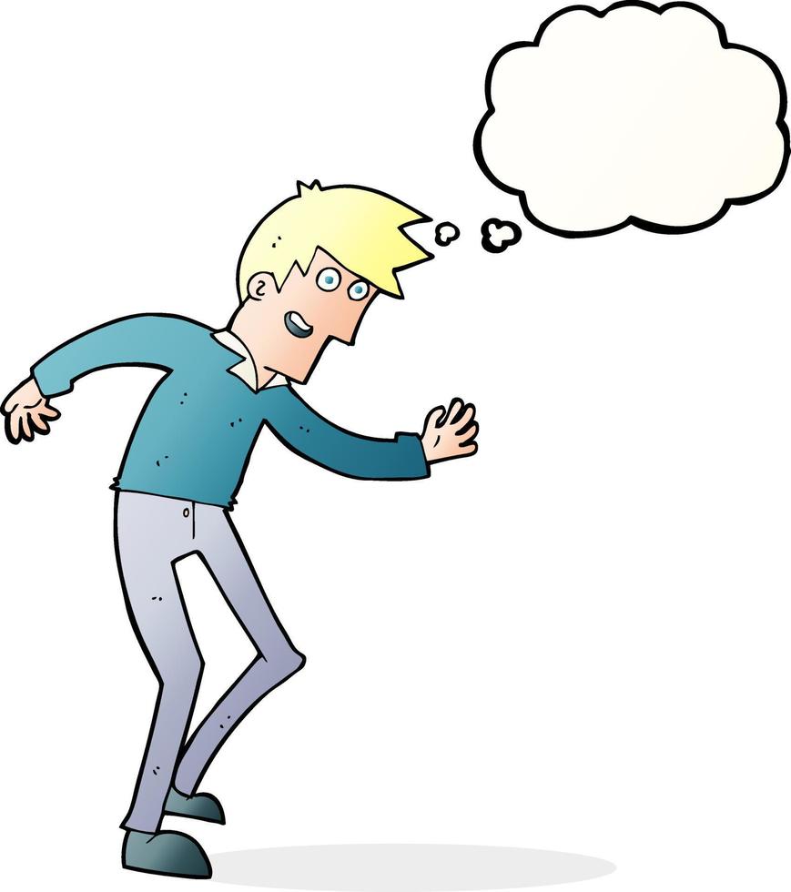 cartoon happy man dancing with thought bubble vector