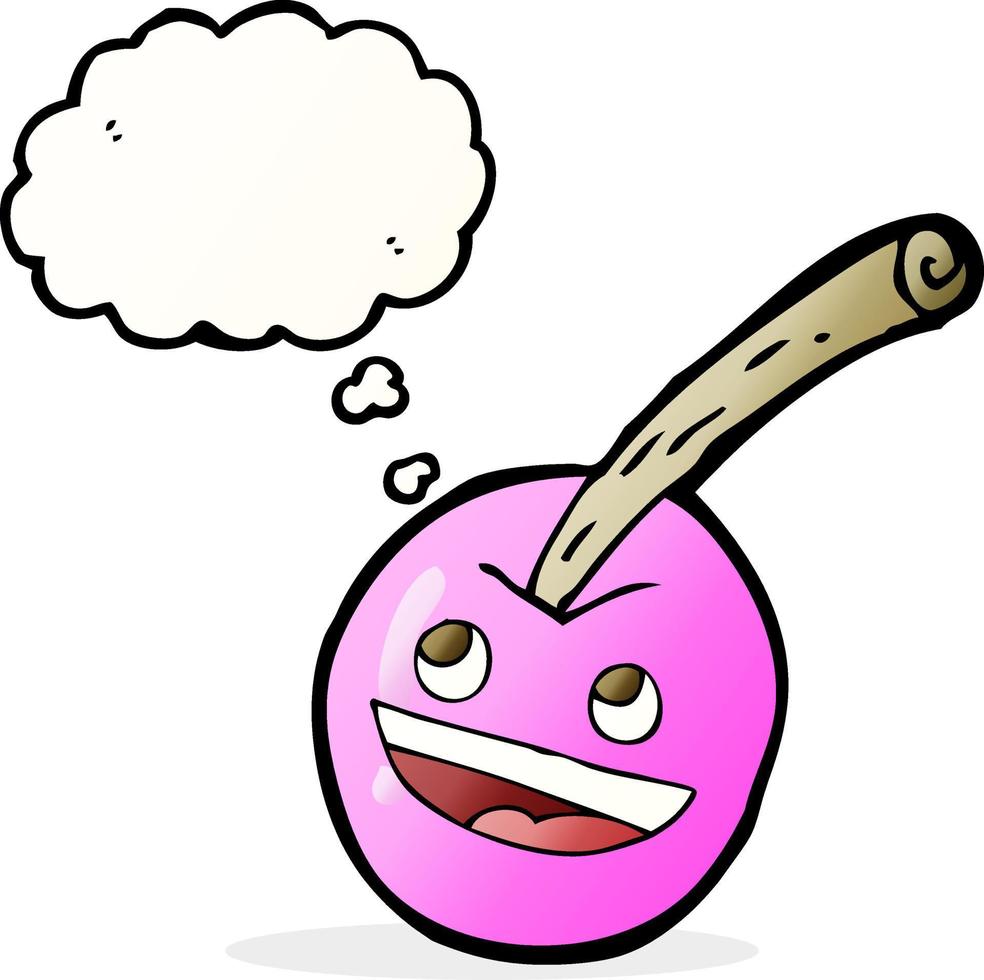 símbolo de cereza rosa de dibujos animados con burbuja de pensamiento vector