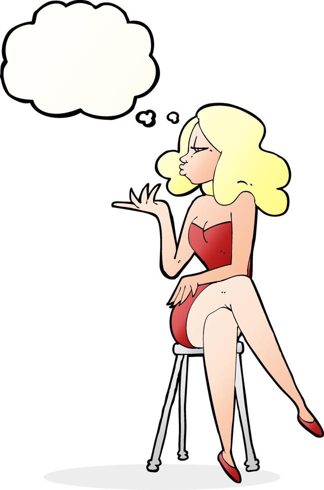 cartoon woman sitting on bar stool with thought bubble vector