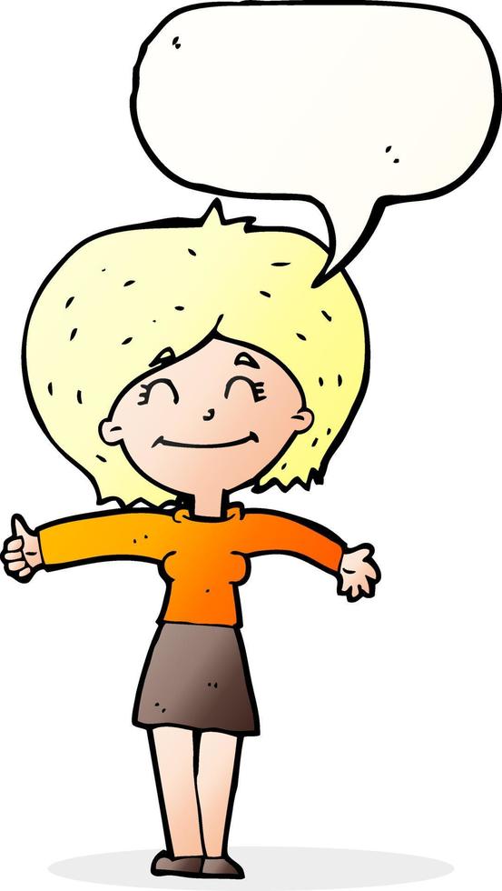 cartoon woman giving thumbs up sign with speech bubble vector