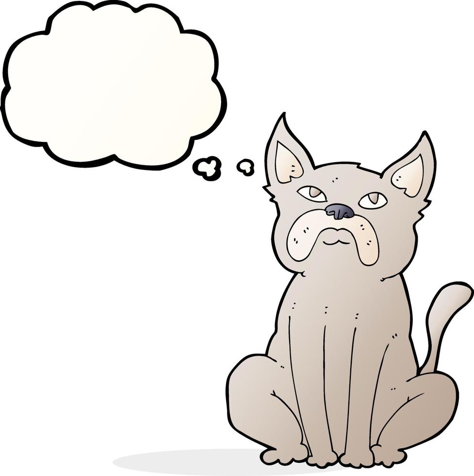 cartoon grumpy little dog with thought bubble vector