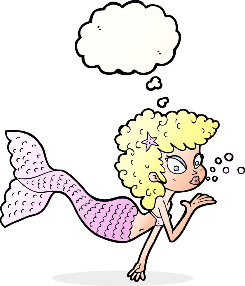cartoon mermaid blowing kiss with thought bubble vector