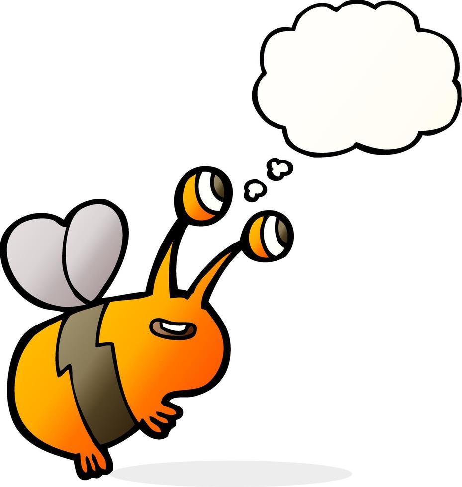 cartoon happy bee with thought bubble vector