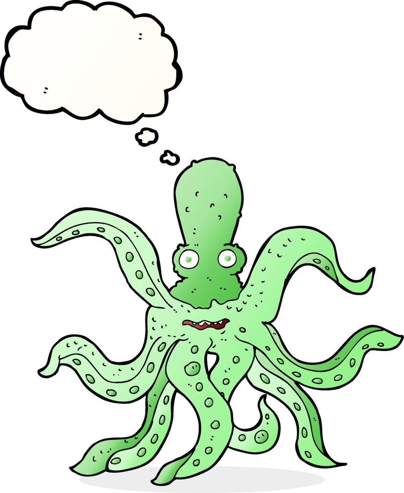 cartoon giant octopus with thought bubble vector