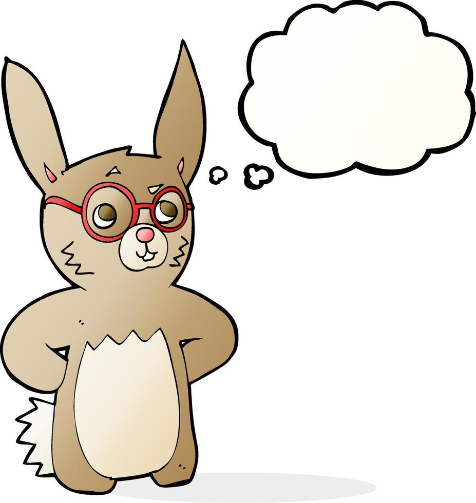 cartoon rabbit wearing spectacles with thought bubble vector