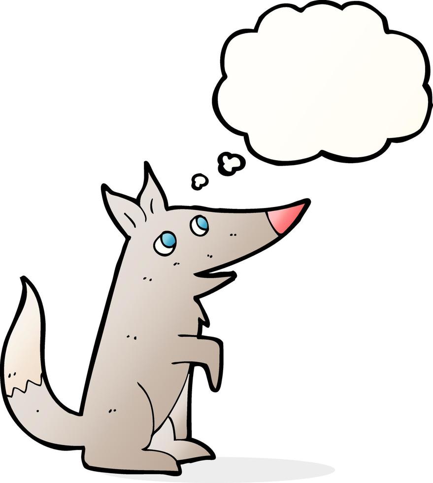 cachorro de lobo de dibujos animados con burbuja de pensamiento vector