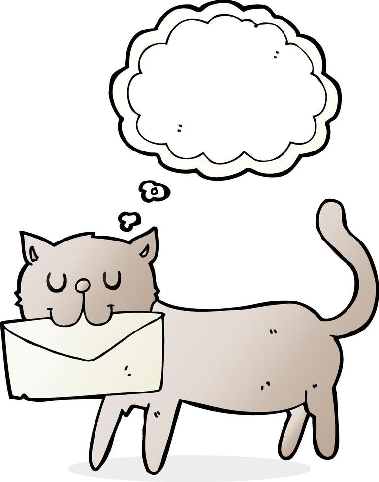 cartoon cat carrying letter with thought bubble vector