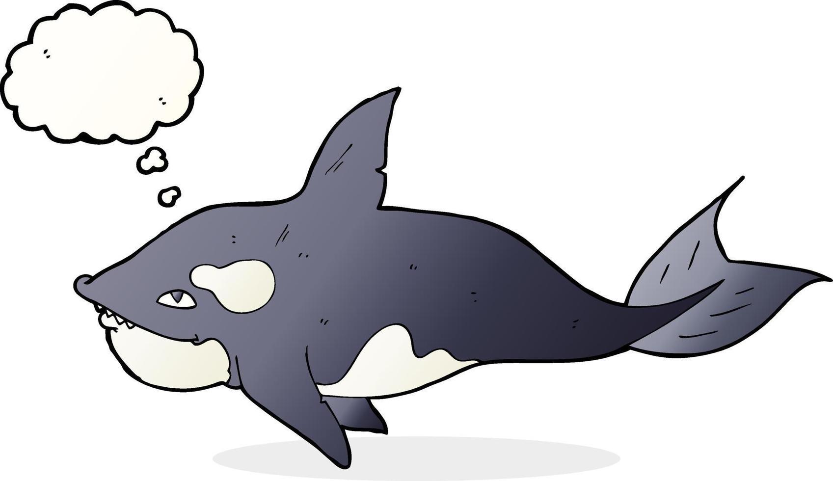 caricatura, orca, con, burbuja del pensamiento vector