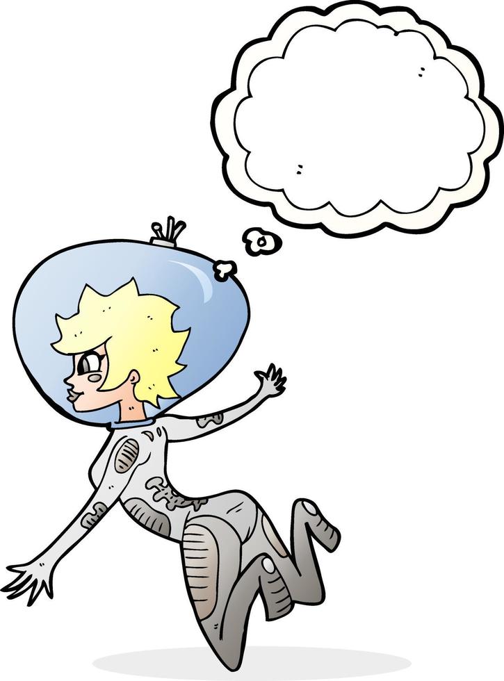 cartoon space woman with thought bubble vector