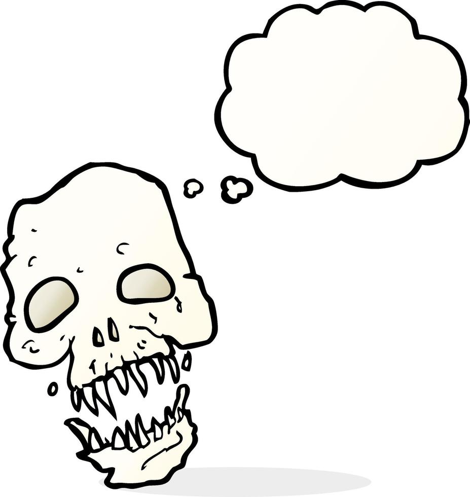 cartoon scary skull with thought bubble vector