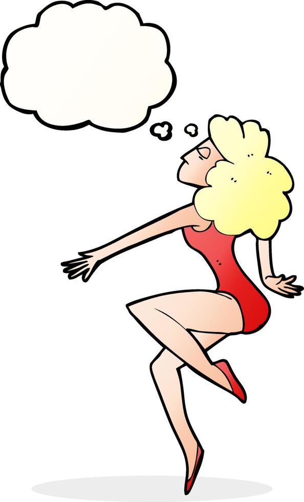 cartoon dancing woman with thought bubble vector