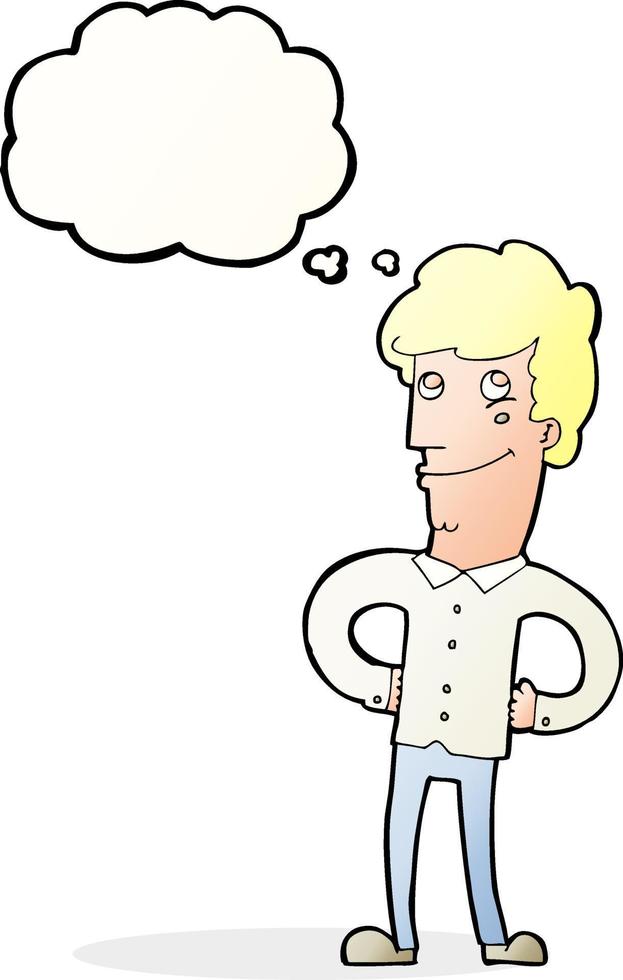 cartoon happy man with thought bubble vector