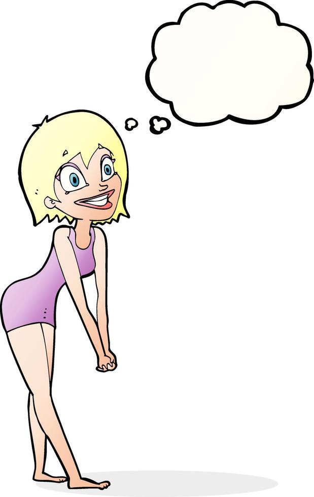 cartoon excited woman with thought bubble vector
