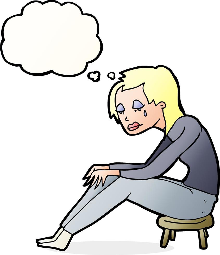 cartoon crying woman with thought bubble vector