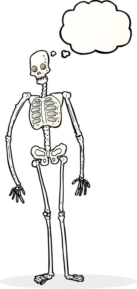 cartoon spooky skeleton with thought bubble vector