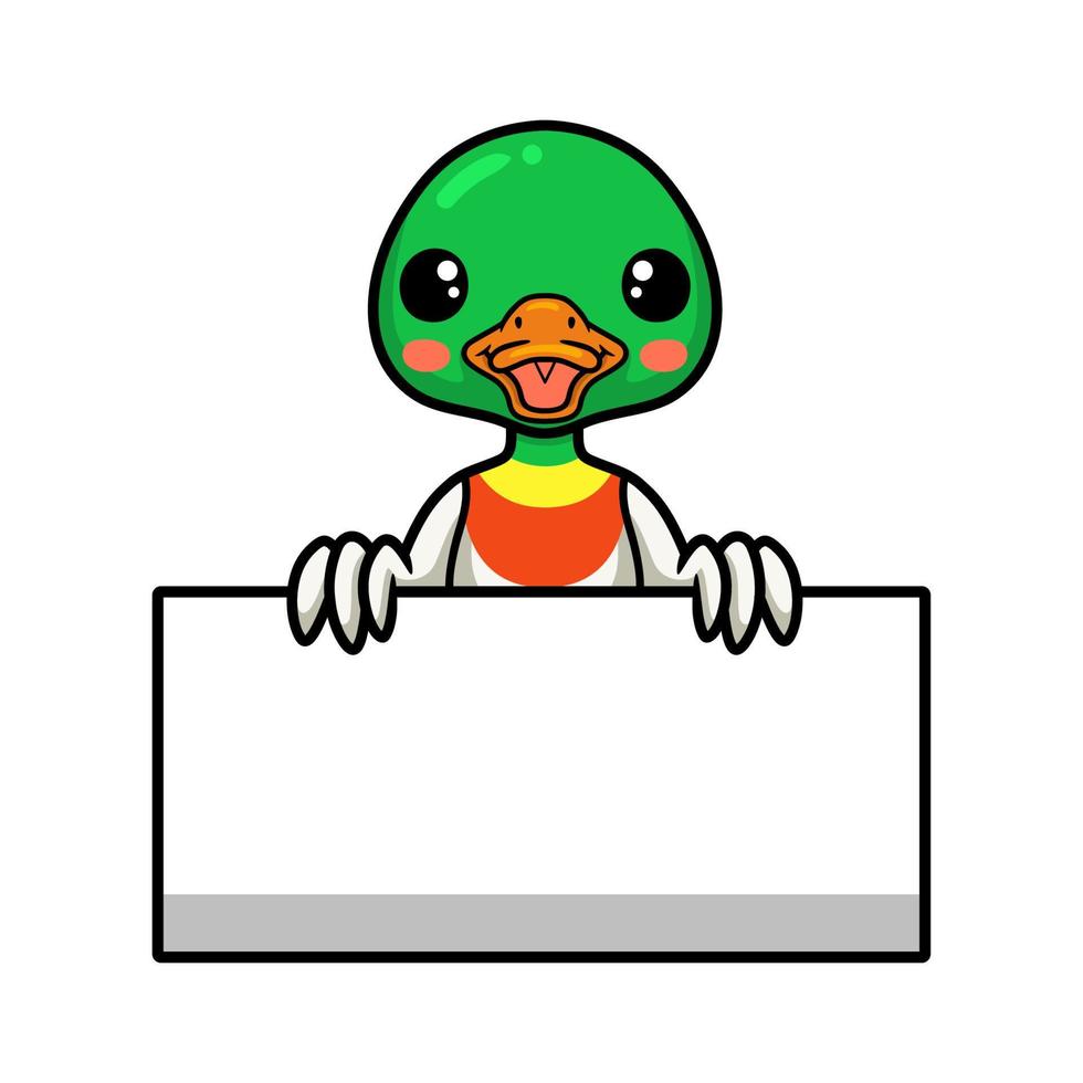 Cute dibujos animados de pato con signo en blanco vector