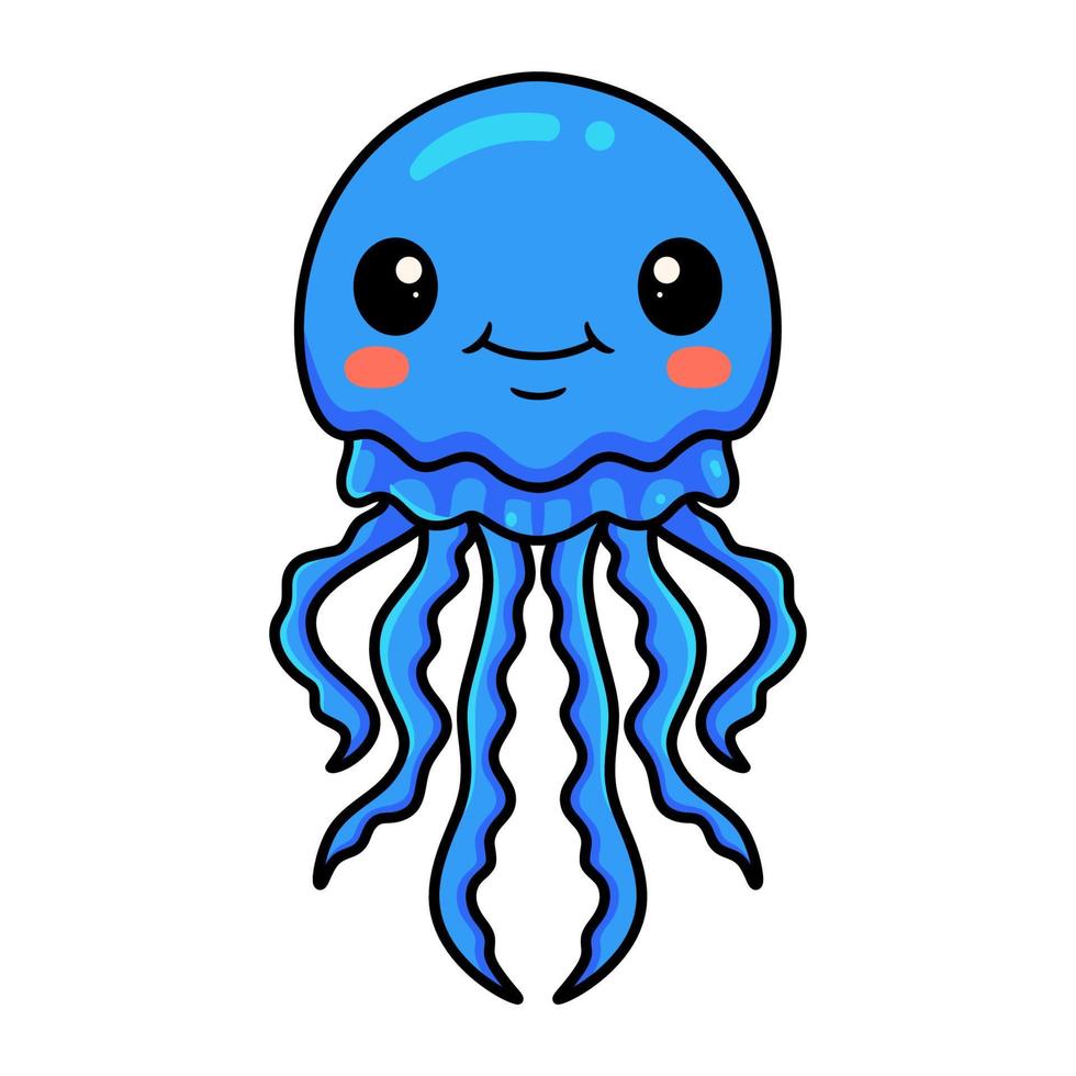 Cute blue little jellyfish cartoon vector