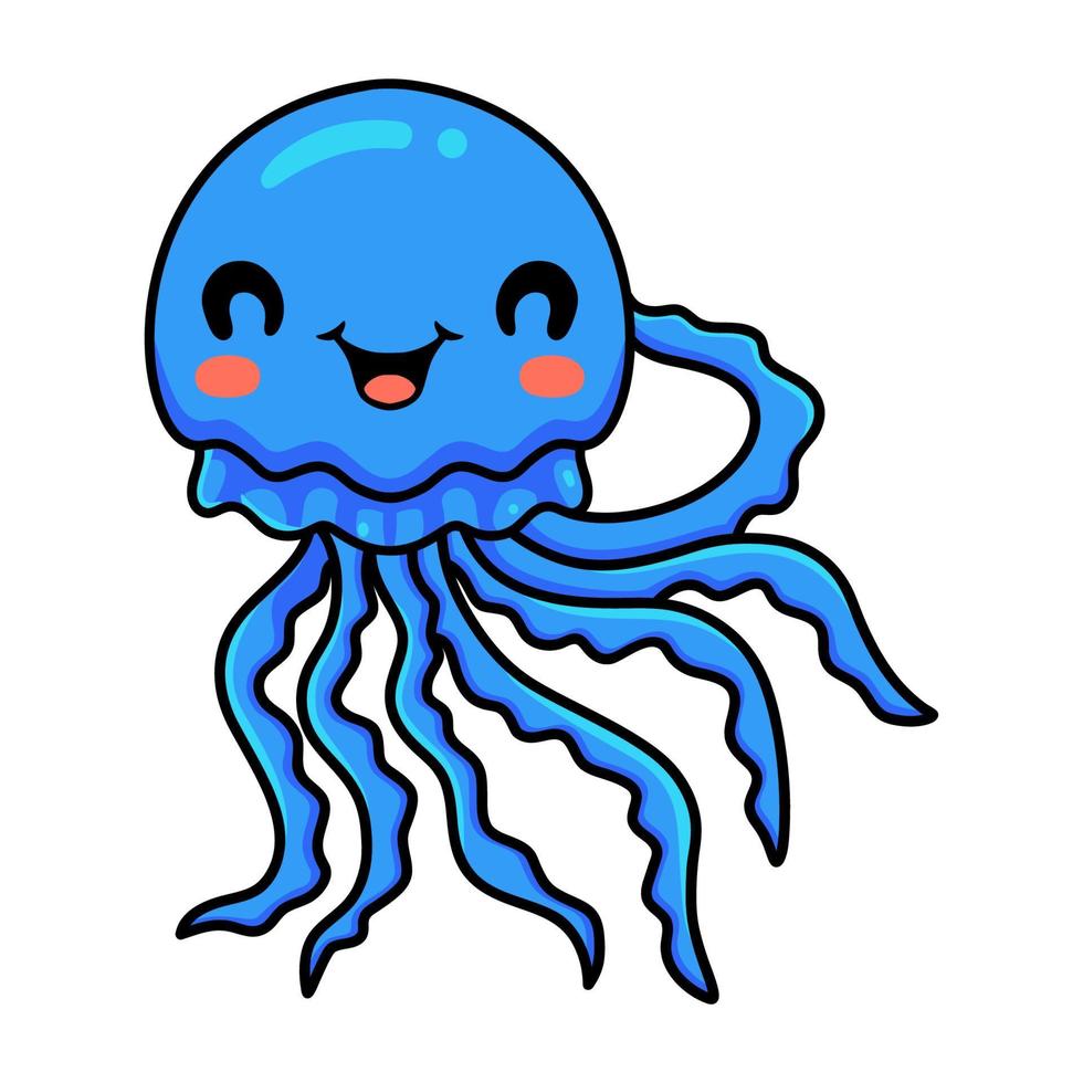 Cute blue little jellyfish cartoon vector