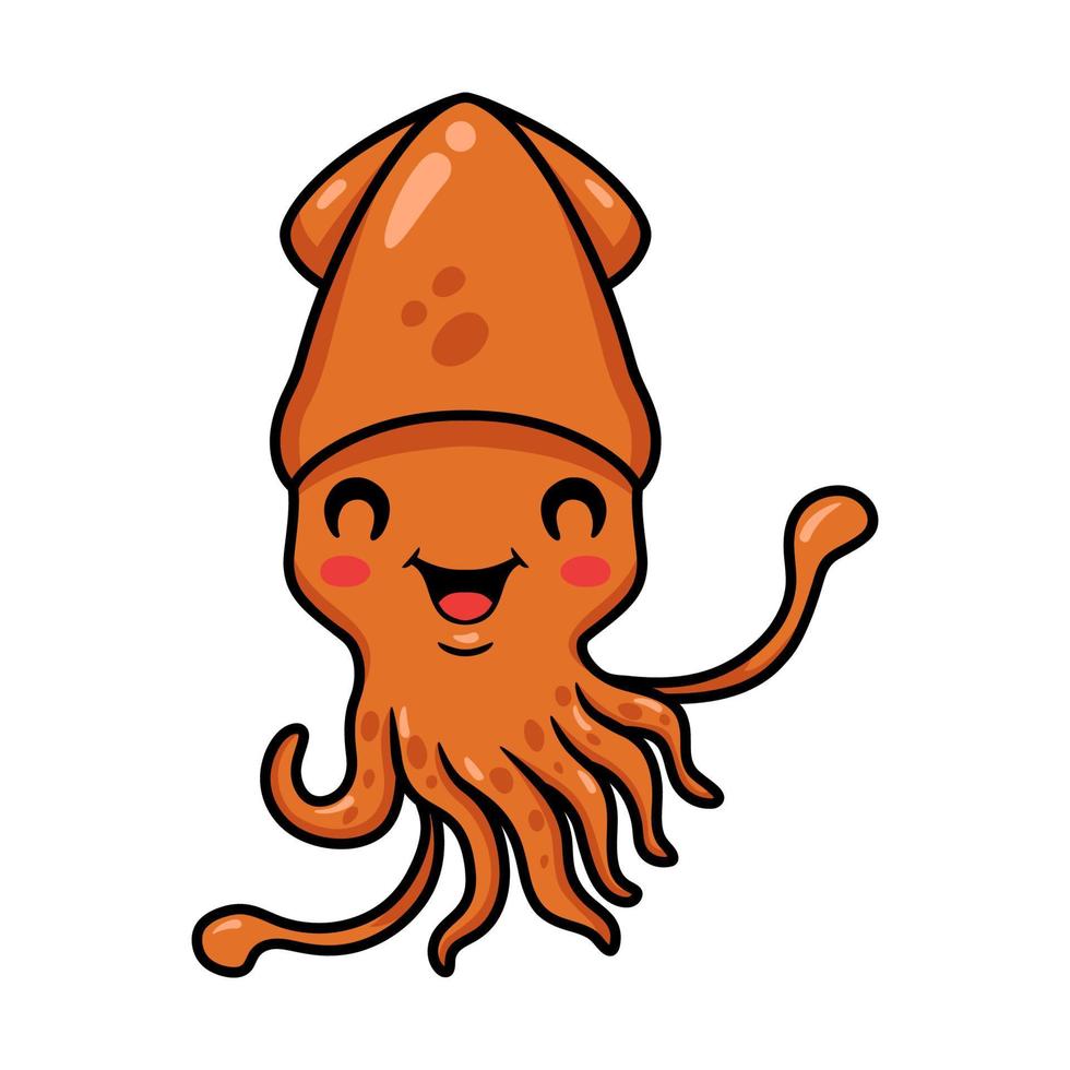 Cute little squid cartoon posing vector