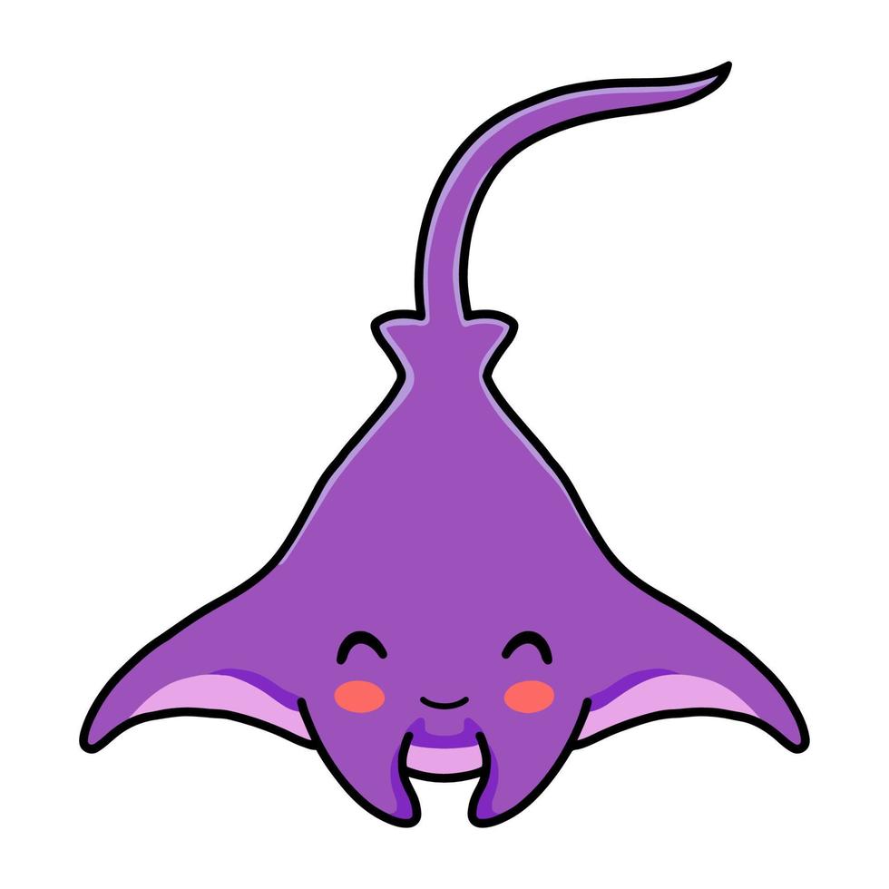 Cute little purple stingray cartoon swimming vector