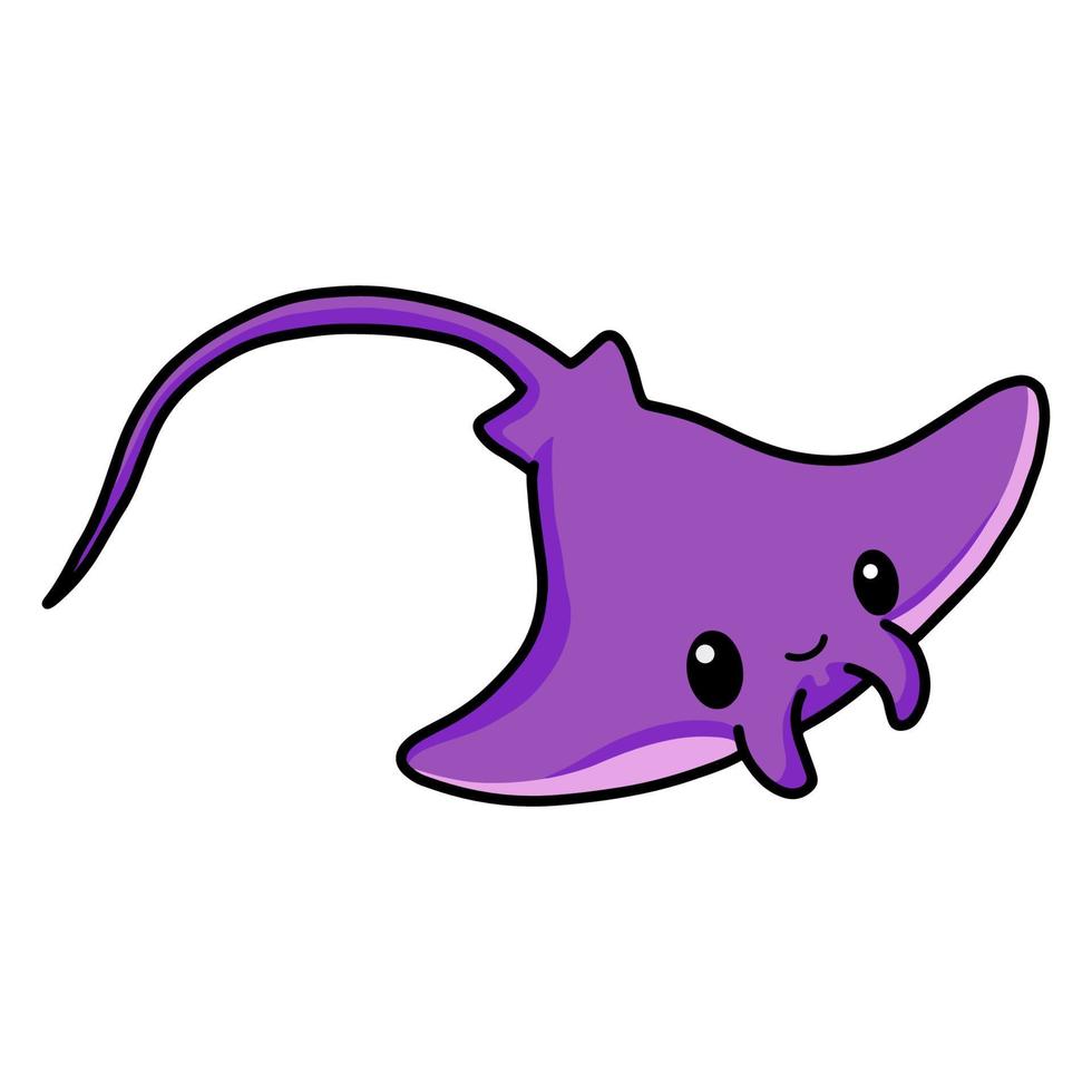 Cute little purple stingray cartoon swimming vector
