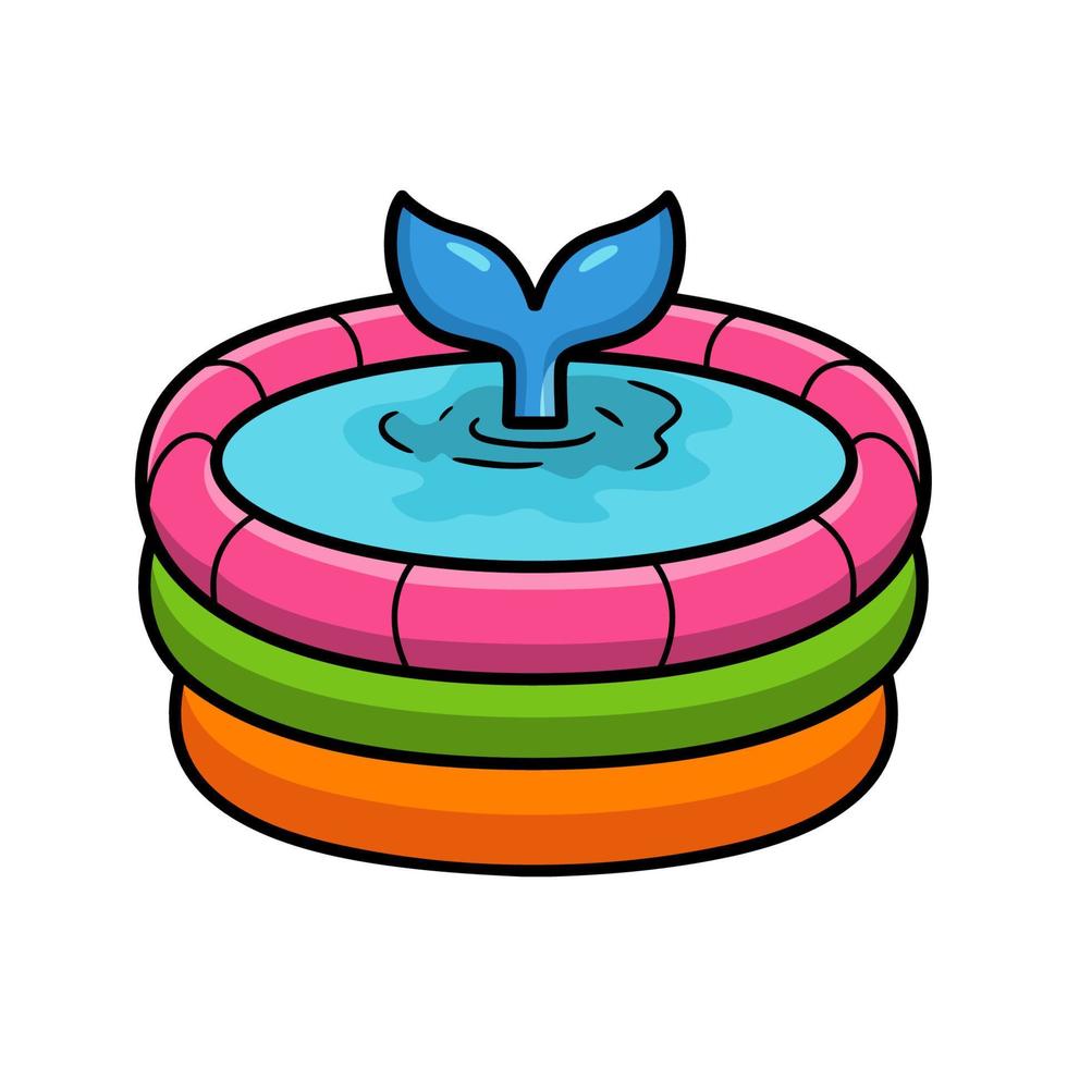 lindo pequeño delfín de dibujos animados en el anillo de la piscina inflable vector