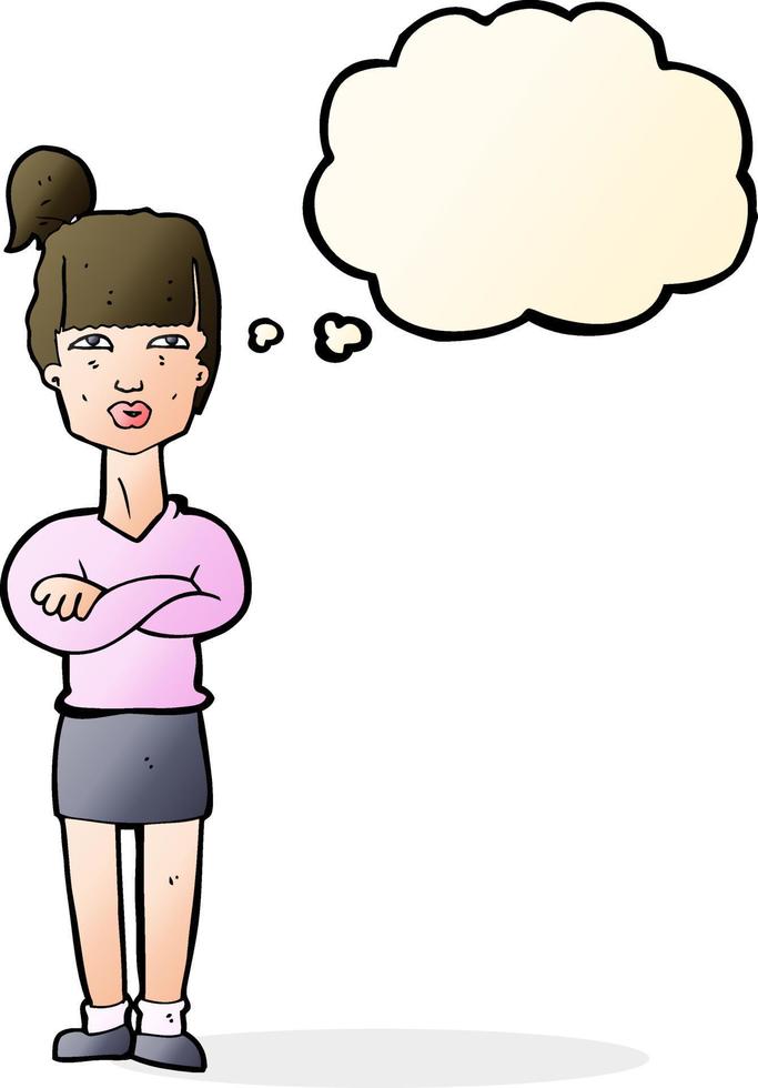 cartoon annoyed woman with thought bubble vector