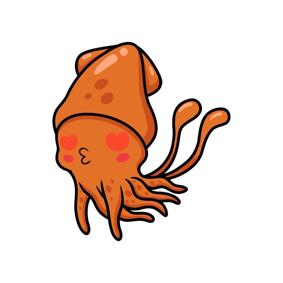 Cute little squid cartoon with red heart eyes vector