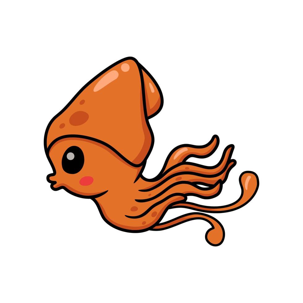 Cute little squid cartoon swimming vector