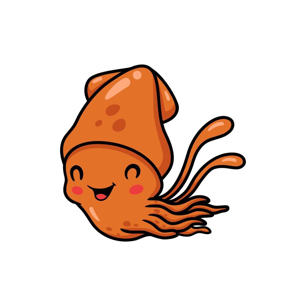 Cute little squid cartoon swimming vector