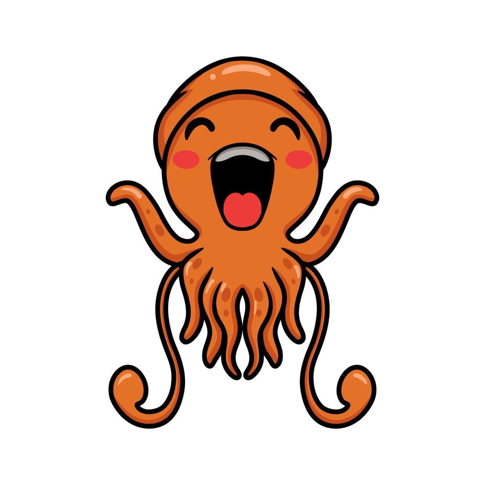Cute little squid cartoon laughing vector