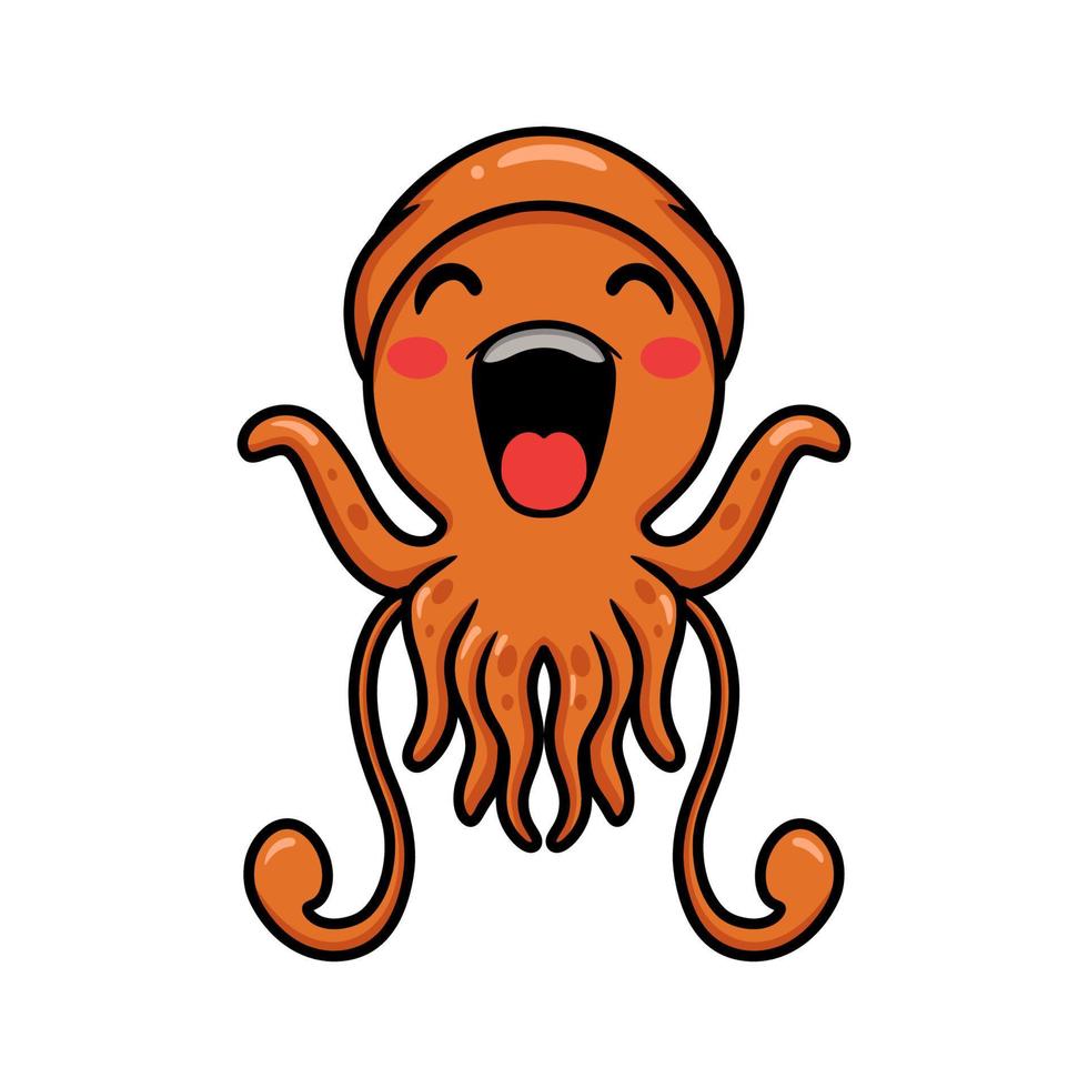 Cute little squid cartoon laughing vector