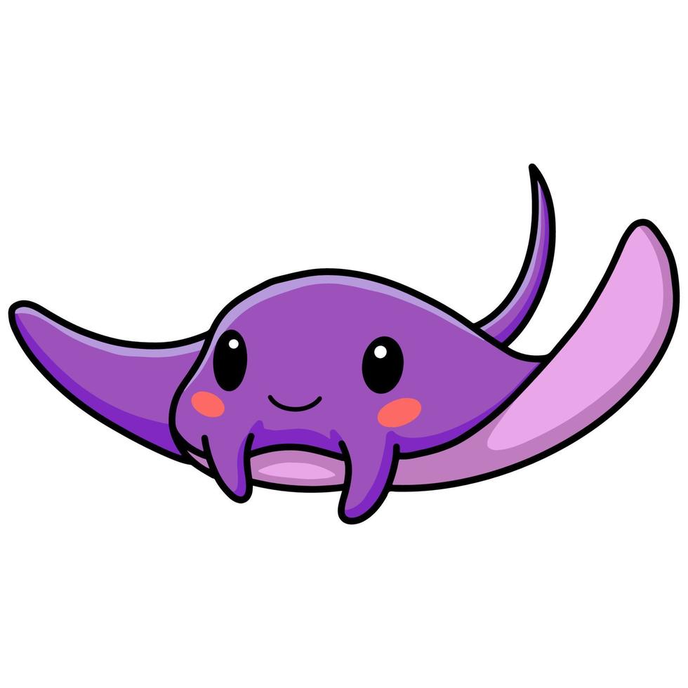 Cute little purple stingray cartoon swimming vector