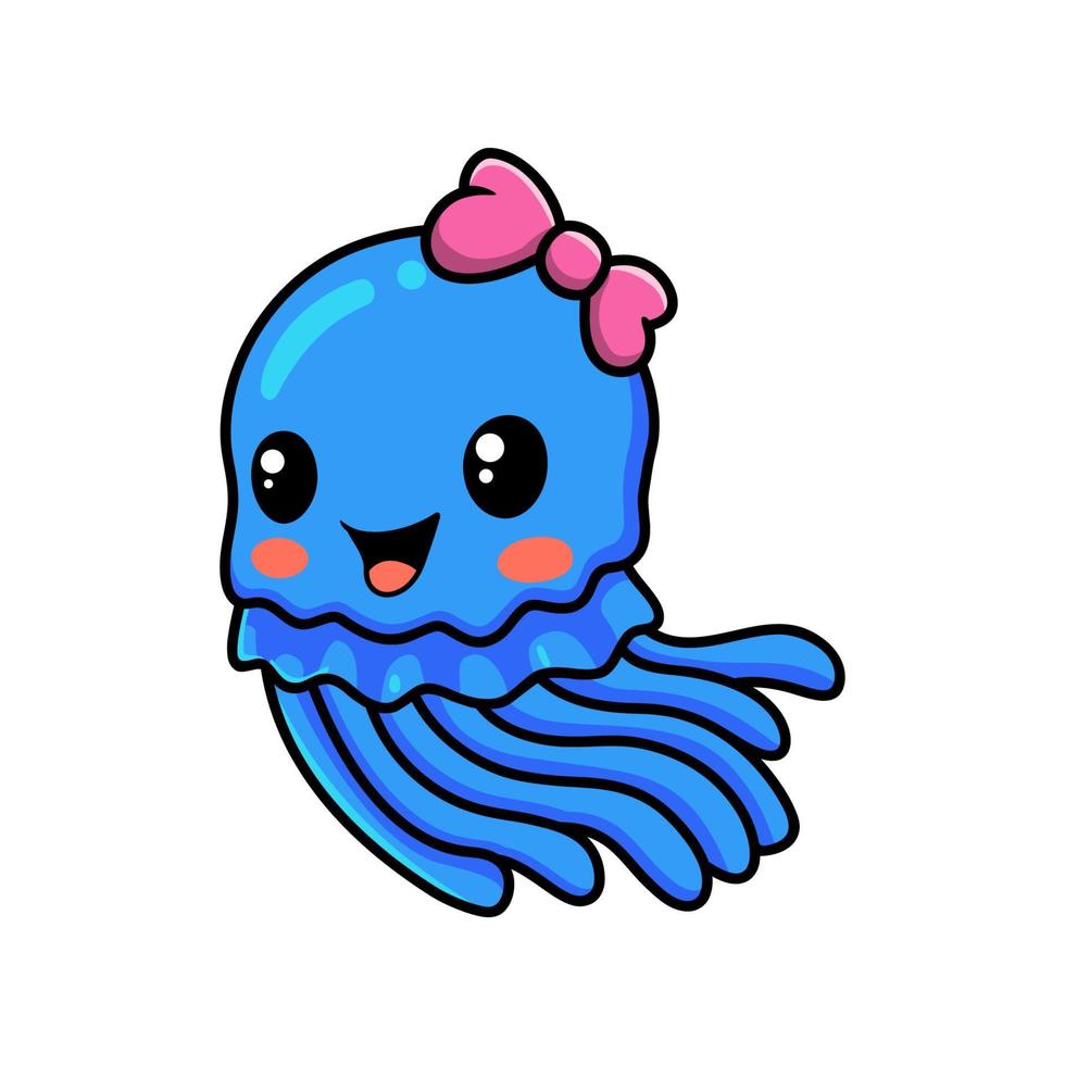 Cute blue little jellyfish girl cartoon vector