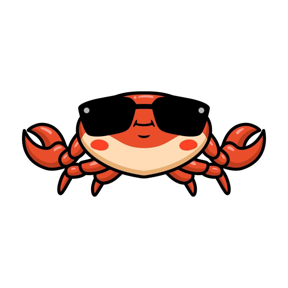 Cute little orange crab cartoon wearing sunglasses vector
