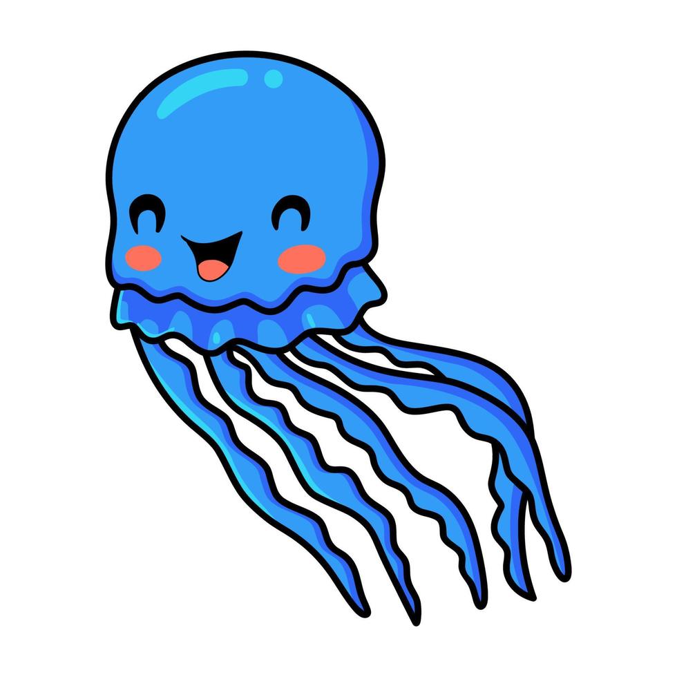 Cute blue little jellyfish cartoon vector