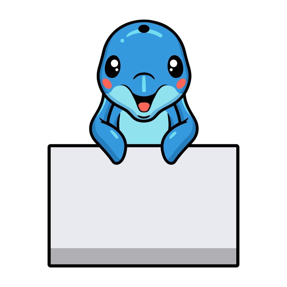 Cute little dolphin cartoon with blank sign vector